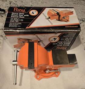 Adjustable Clamp 696593186575 Pony Tools 4 Inch Heavy Duty Bench Vise With Swivel Base Orange