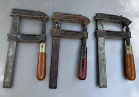 5117 Diepaca A1 Lot Of 3x Metal Clamp Wooden Handle 200 Din Woodworking Vintage