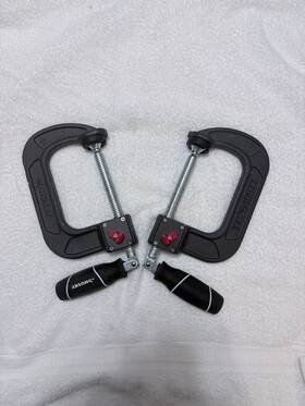 1002640977 Husky 4 Inch Quick Adjustable C-clamps With Rubber Handles Set Of 2
