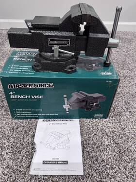 243-1484 Masterforce 4 Inch Bench Vise 360 Swivel Base 3-15/16 Opening