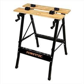 Powertec 709619858995 Deluxe Bamboo Workbench Top With Vise Portable Project Center Black