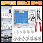 360 Pcs Spring Band Hose Clamps Kit 1/5" To 1" With Swivel Plier - Steel Tension. Fixed Price $62.69.