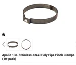 5 Pks Of Apollo Stainless Steel Pipe Pinch Clamps POLYPC110PK. Fixed Price $19.99.
