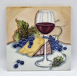 En Vogue Art On Tiles 8"X8" Wine Glass/cheese/grapes Display/ceramic Tile/trivet. Fixed Price $19.95.