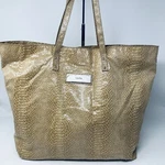 Calvin Klein Large Snakeskin Pattern Beige Pvc Two Handle Logo Tote Shopping Bag. Fixed Price $24.99.