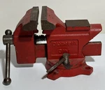 Vintage Olympia 3-1/2" Heavy Duty Bench Vise W/ Anvil Swivel Base Cast Iron Red. Fixed Price $24.99.