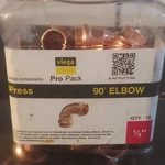 Viega Propress Copper 90 Elbow Sweat Fittings 1/2 End & Qty 15. Fixed Price $80.00.