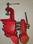 Vintage Sears Cast Iron 3" Clamp-on Bench Vice Red Craftsman Model 1057.5174. Fixed Price $29.99.