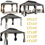 Outdoor Hardtop Gazebo Double Roof Galvanized Steel Frame With Netting Curtain. Fixed Price $1567.50.