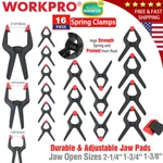 Workpro 16PCS 3-3/8" 4-1/2" 6-1/2" Nylon Spring Clamp Tips Tool Clip Jaw Opening. Fixed Price $19.99.