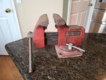 Vintage Wilton Bench Vise Antique 4" Jaws Red With Swivel Base Made Usa 3-3/4. Fixed Price $115.00.