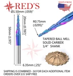 Reds Blue Nano R.75MM X 20L Tapered Ball Nose End Mill 1/4 Shank Cnc Router Bit. Fixed Price $9.99.