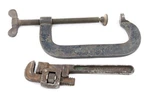 Vintage Hargrave 6" Clamp & Trimo 10" Pipe Wrench Usa Iron Tool Set Rust Patin. Fixed Price $26.99.