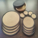 Dining Table Decor Set Of 13 Peices - Big Mats, Hot Pads, Coasters And Basket. Fixed Price $65.00.