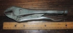 9" Vtg Petersen Vise Grip Locking Pliers, Single Lever, Straight Jaw Dewitt Nebr. Fixed Price $45.00.