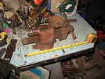 Vintage Cast Iron Swivel Bench Vise Dunlap 5196 With Worm Hole & Anvil End. Fixed Price $36.00.
