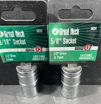 Great Neck Sockets, 9/16 & 5/8 1/2 Drive, Point, Shallow, Unused. Fixed Price $11.49.