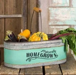 Rustic Farmhouse Homegrown Galvanized Garden Trug With Handle. Fixed Price $48.00.