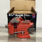 Olympia Bench Vise 3.5" Jaws Swivel Base Cast Iron. Fixed Price $39.95.