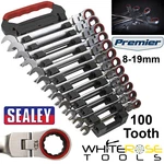 Sealey Flexi Head Ratchet Combination Spanner Set 12PC 8-19MM 100T Open End Ring. Fixed Price $278.82.