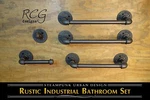 Industrial Bathroom Pipe Set (2 Towel Racks, Hook, Tp Holder, Hand Bar). Fixed Price $129.99.
