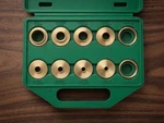 Woodcraft Woodriver 10-PIECE Brass Router Guide Bushing Set W/ Case. Fixed Price $30.00.