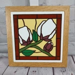 Vtg Oakwood Accents Ceramic Tile Trivet Roses Faux Stained Glass Mcm Wall Art. Fixed Price $19.98.