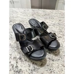 Born Black Leather Double Buckle Slide Sandals Block Heel Mules Womens 9M. Fixed Price $25.00.