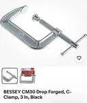 Bessey CM30 Drop Forged, C-clamp, In, Black Case Of 12. Fixed Price $60.00.